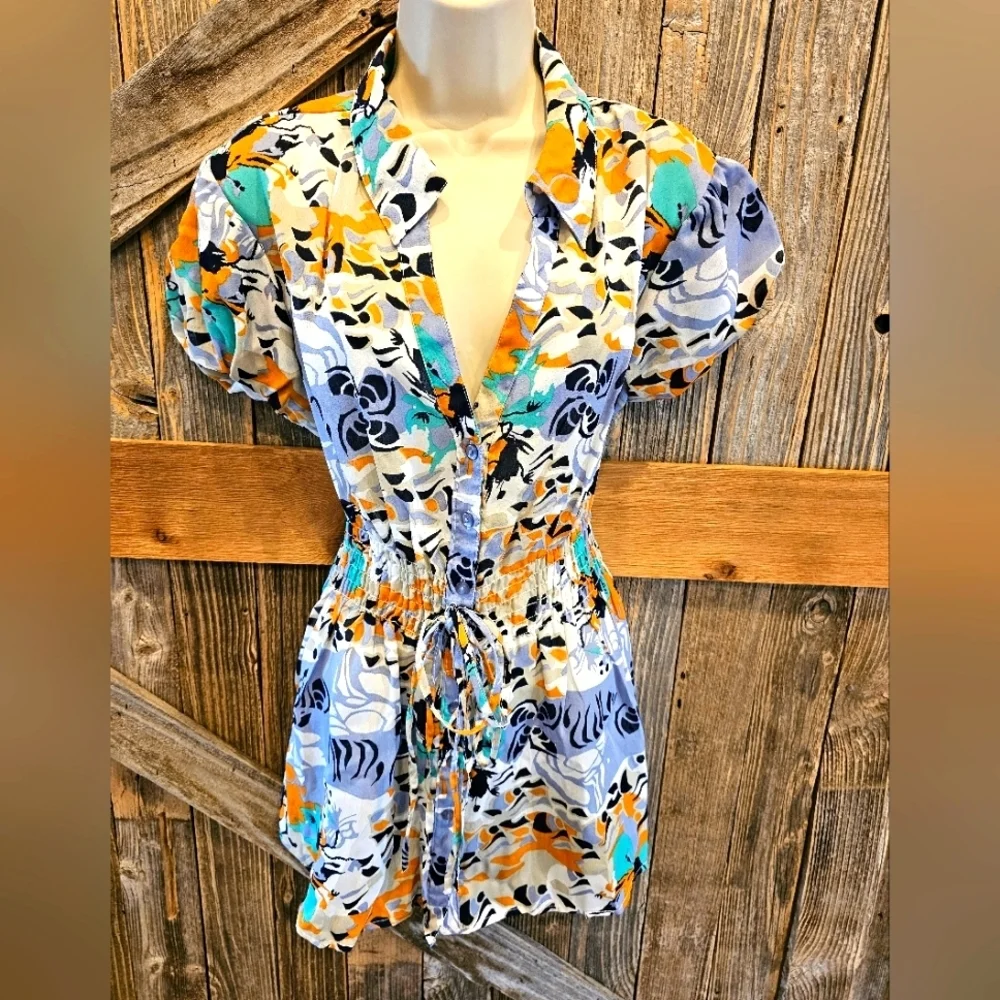 Unique Spectrum Womens Blouse Career Casual 2X Colorful Smocked Waist NWOT